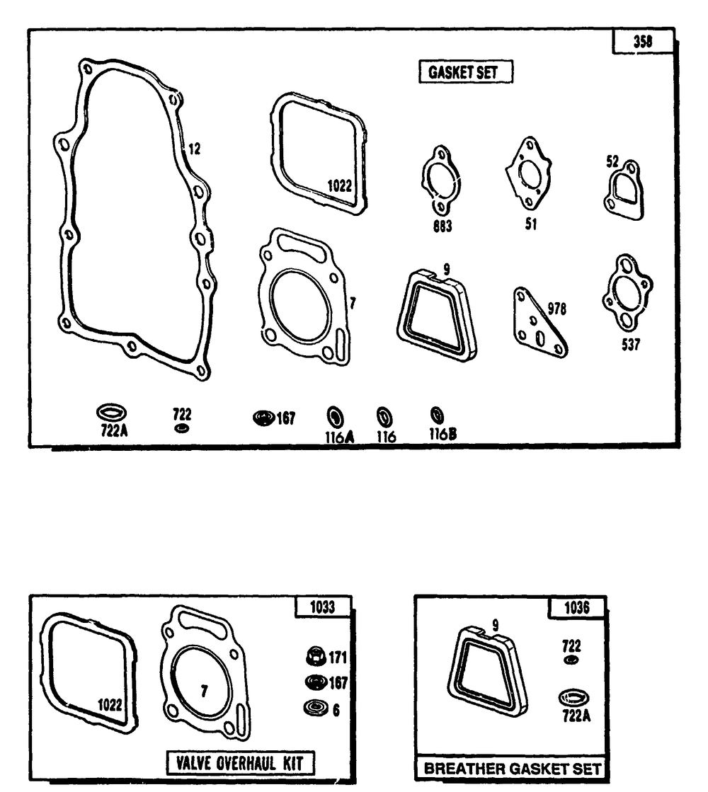 Gasket Set Diagram and Parts List for 9404-1-3ZC40  Briggs and Stratton Generator